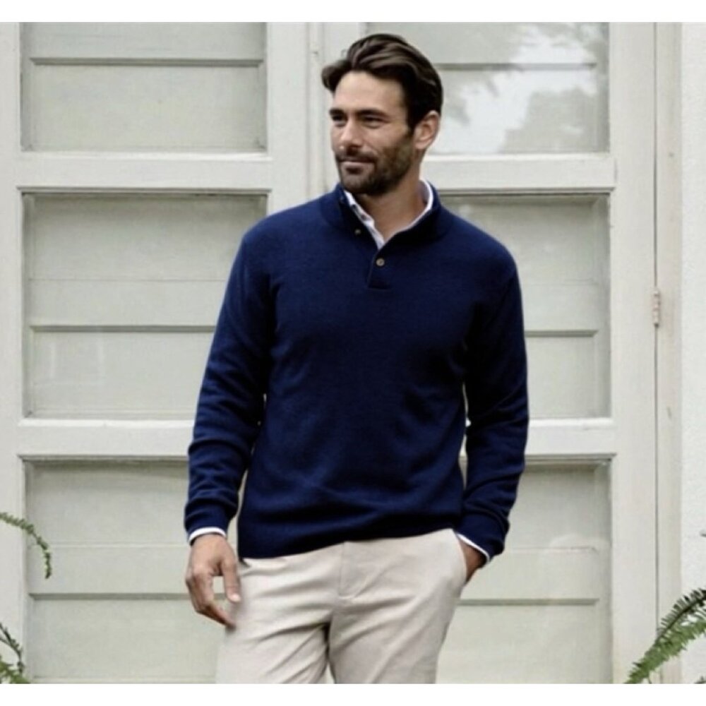Hawker Rye Button Mock Neck Cotton Cashmere Sweater L